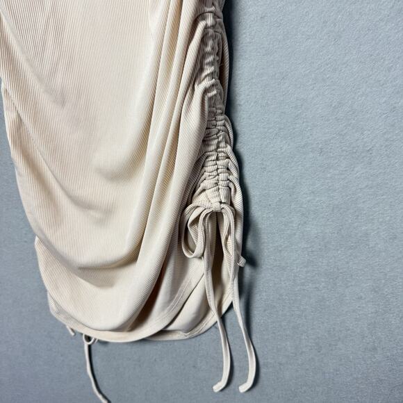 Romwe Beige Dress Sleeveless Adjustable String Ruched Sides Size M - Picture 7 of 9